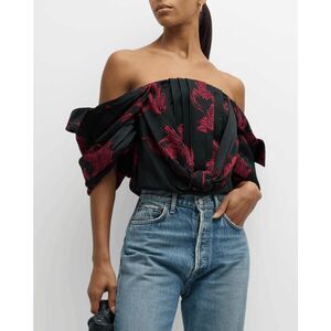 Hellessy Marion Pleated Off-The-Shoulder Brocade Bustier US 10 $1290